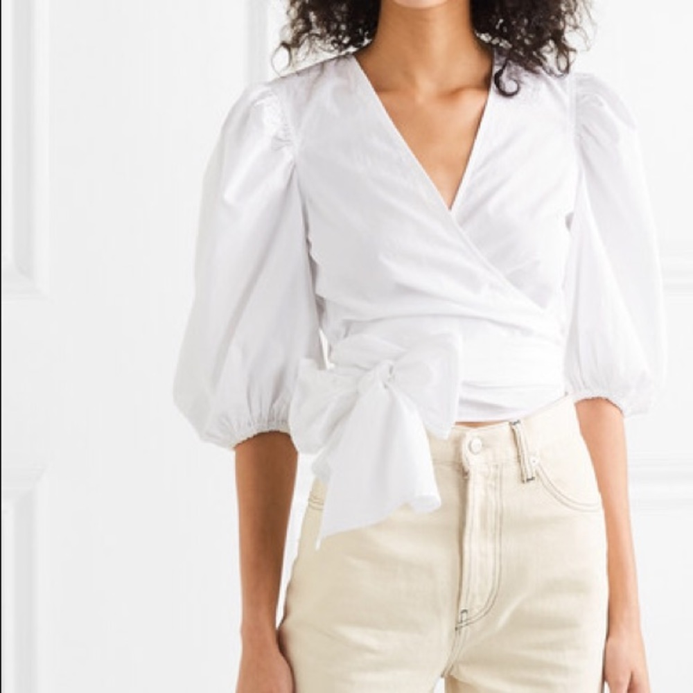Ganni Olayan White Cotton Wrap Top